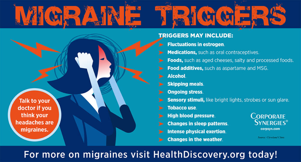 Lightning strikes surround a woman's head as she grabs it in pain. | HealthDiscovery.org