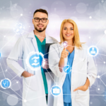 In-network and out-of-network doctors with digital medical icons graphic | Corporate Synergies