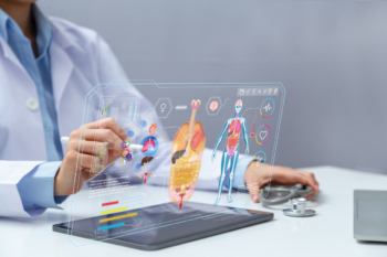 Doctor analyzes body systems on virtual screen for emerging health trends | Corporate Synergies