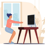 Illustration of woman doing squats in home office | Corporate Synergies