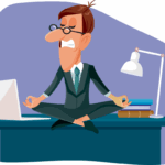 Businessman calming with yoga on his desk for good workplace wellness habits | Corporate Synergies