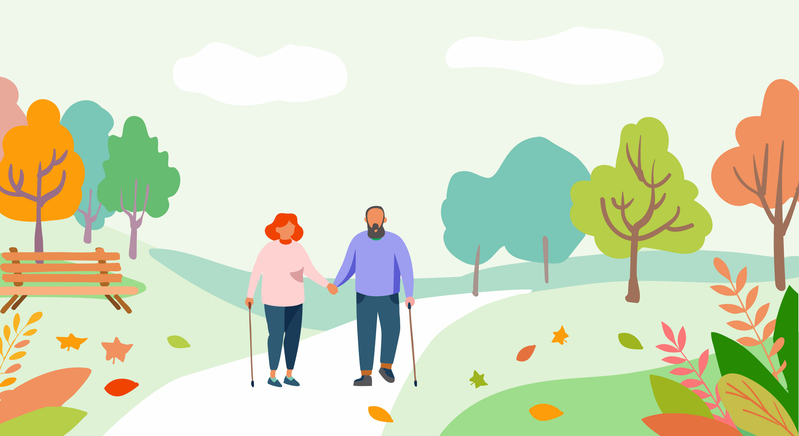 aging couple walking in a park for wellness | Corporate Synergies
