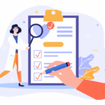 Female doctor holding magnifying glass over workplace health quiz on a clipboard | Corporate Synergies